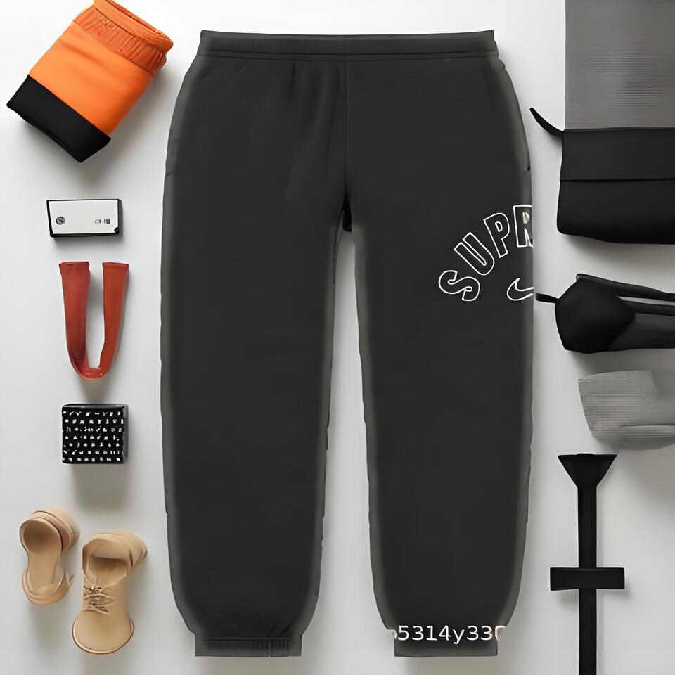 Supreme Black Cotton Joggers Streetwear Print Unisex