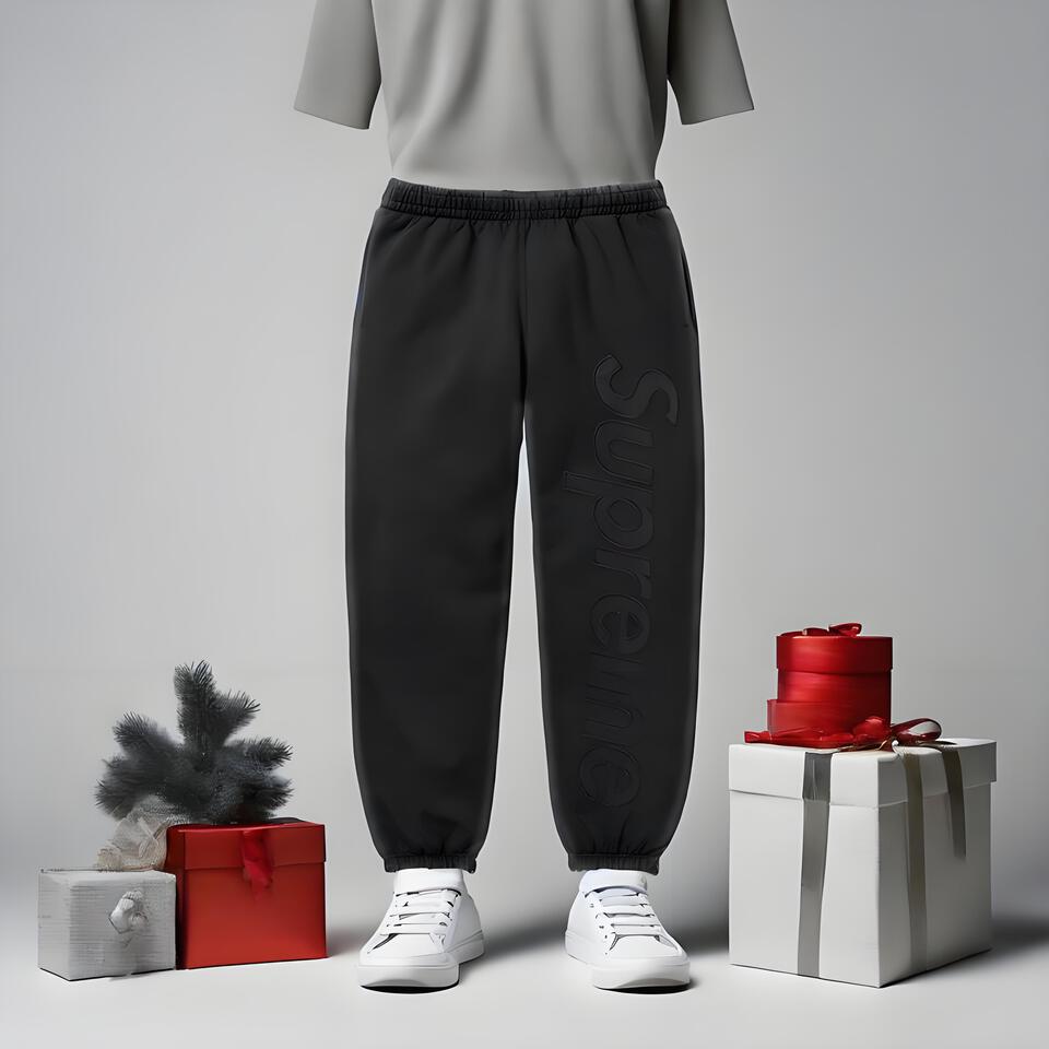 Supreme Black Cotton Joggers Streetwear Unisex Windproof