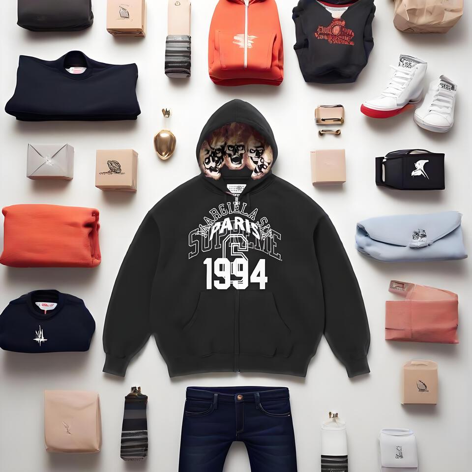 Supreme Black Cotton Zip-Up Hooded Sweatshirt