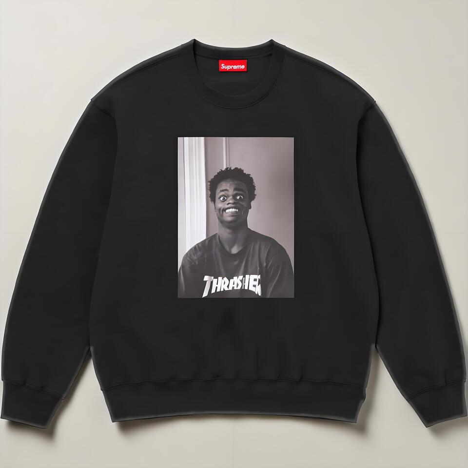 Supreme Black Crewneck Cotton Hoodie Street Style Print