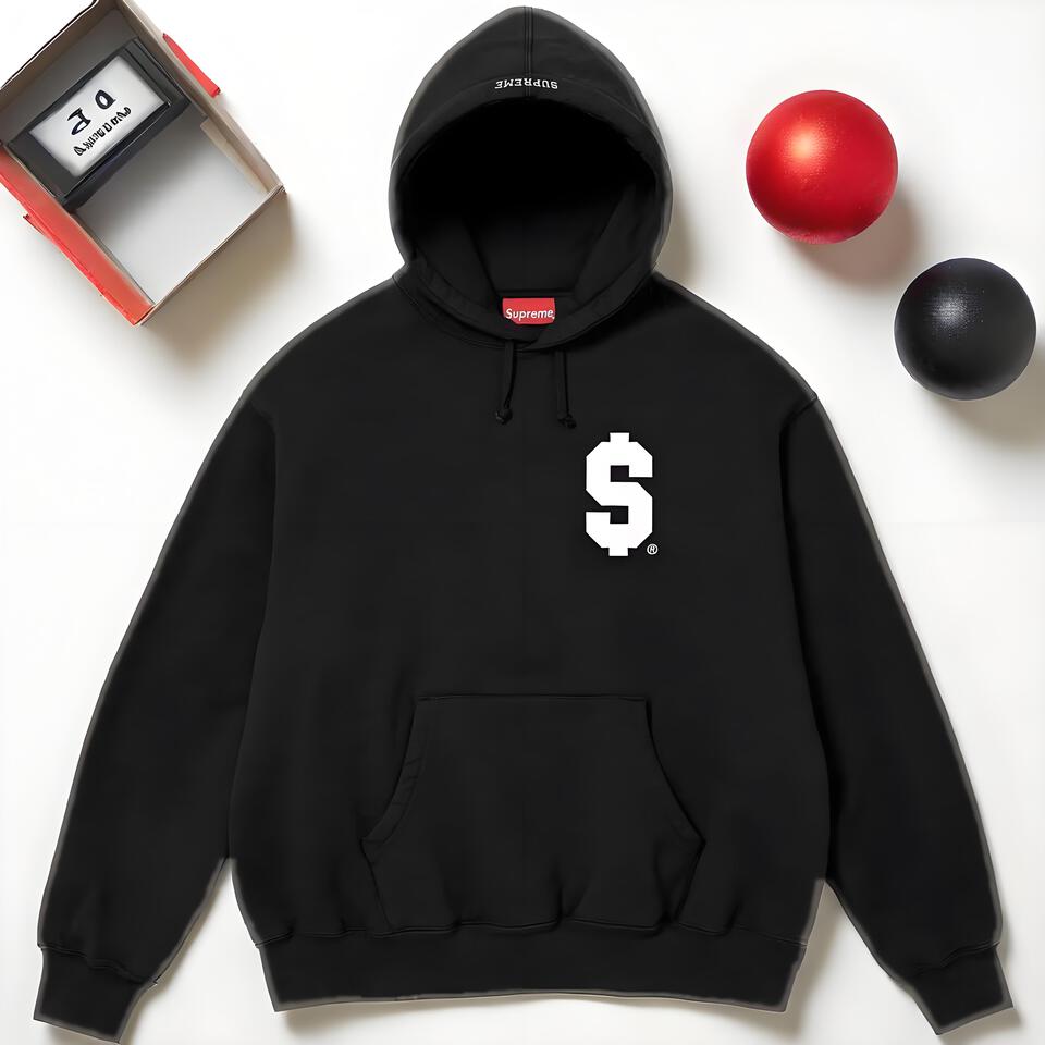 Supreme Black Dollar Sign Print Hooded Sweatshirt