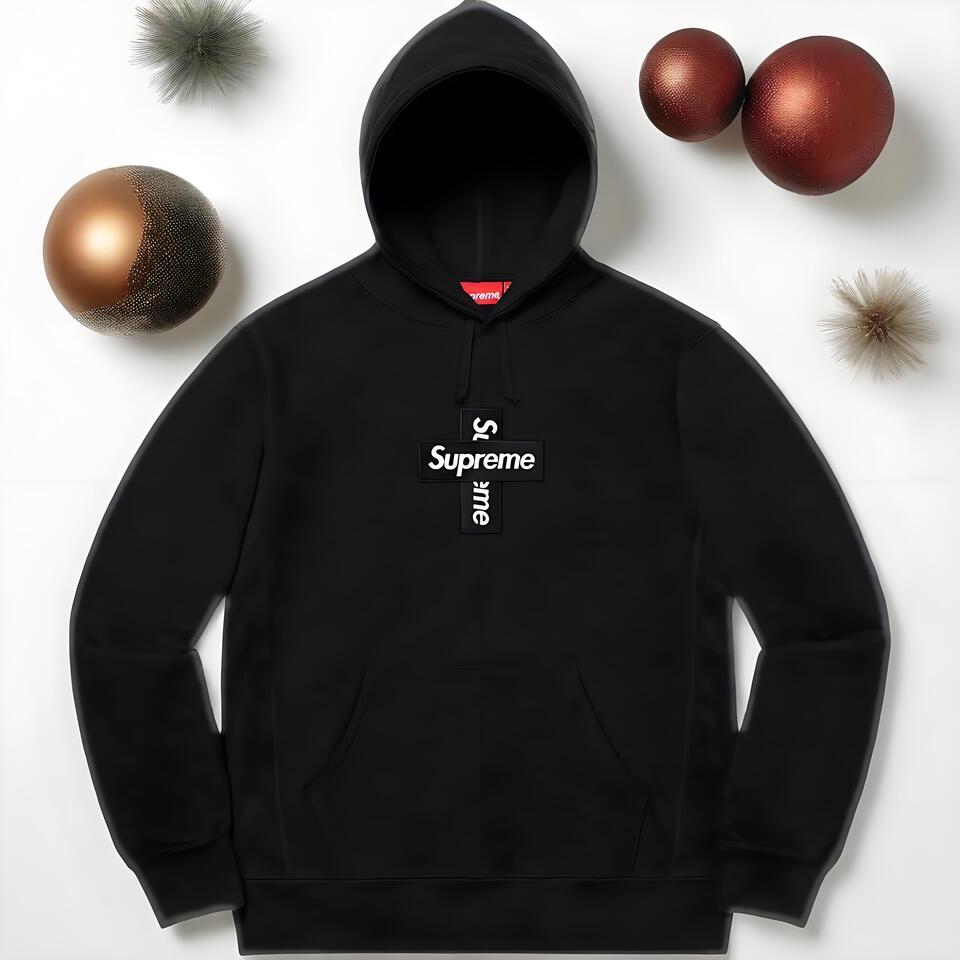 Supreme Black Hooded Sweatshirt Unisex Cotton Streetwear