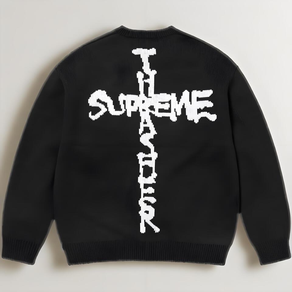 Supreme Black Knit Sweater Street Cross Pattern