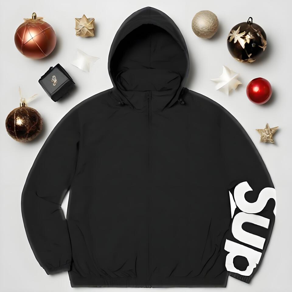 Supreme Black Windbreaker Hooded Unisex Streetwear