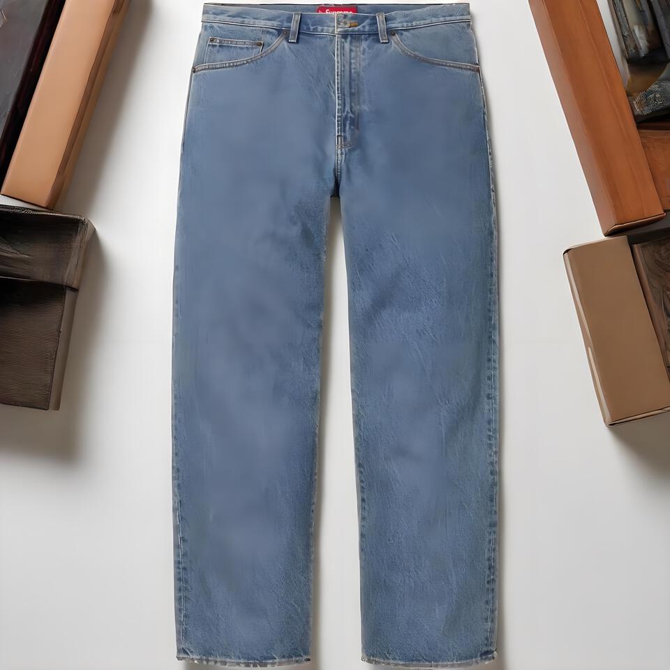 Supreme Blue Straight Jeans Unisex Classic Casual Wear