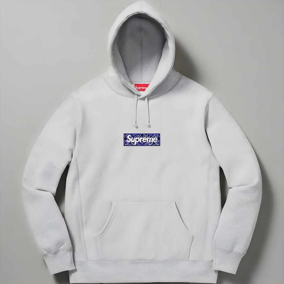 Supreme Box Logo Hoodie Grey Cotton Embroidered Sweatshirt