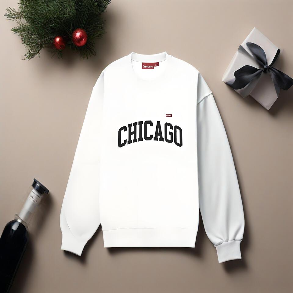 Supreme Chicago White Crewneck Sweatshirt Unisex Streetwear Print