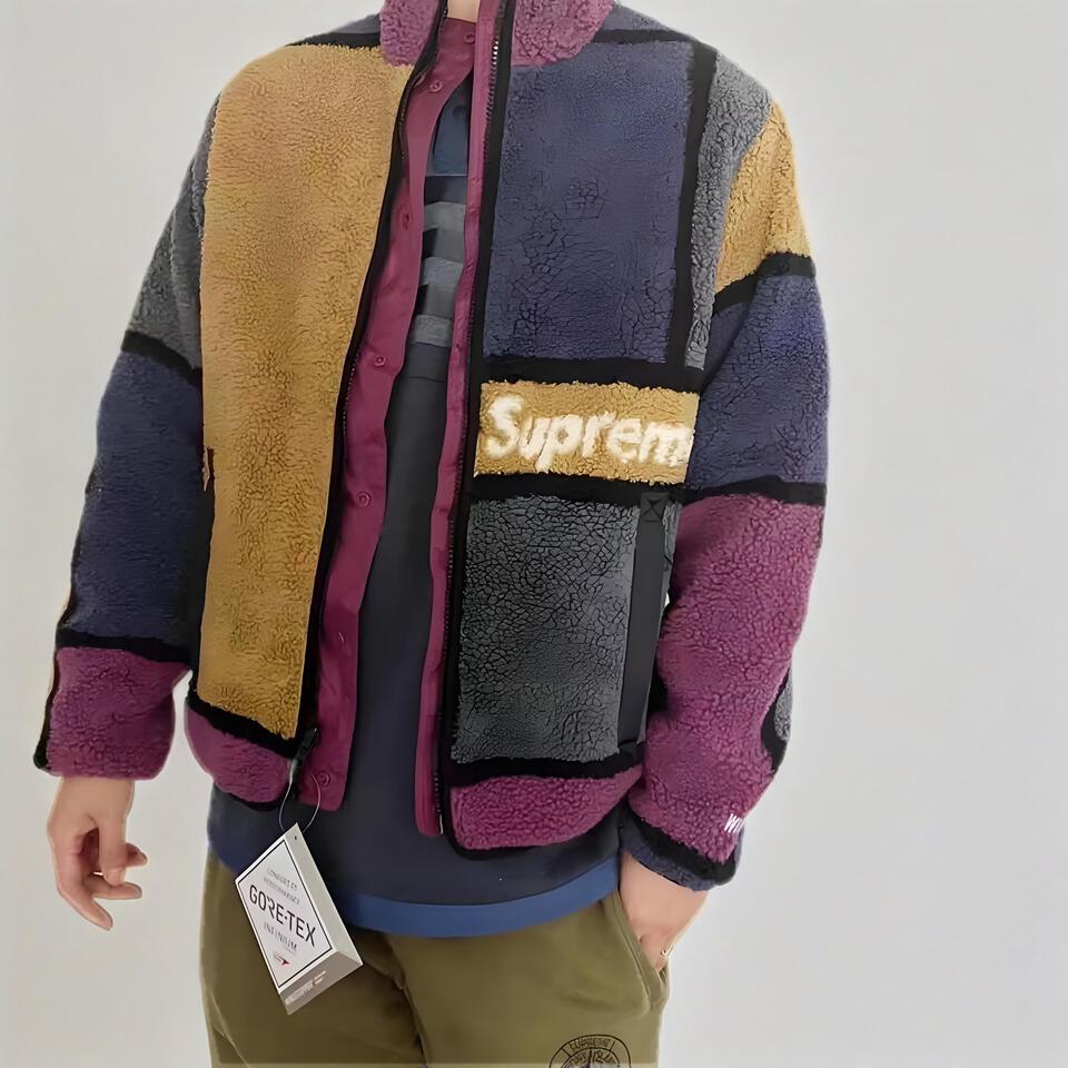 Supreme Color-Block Shearling Coat Unisex Loose Warm
