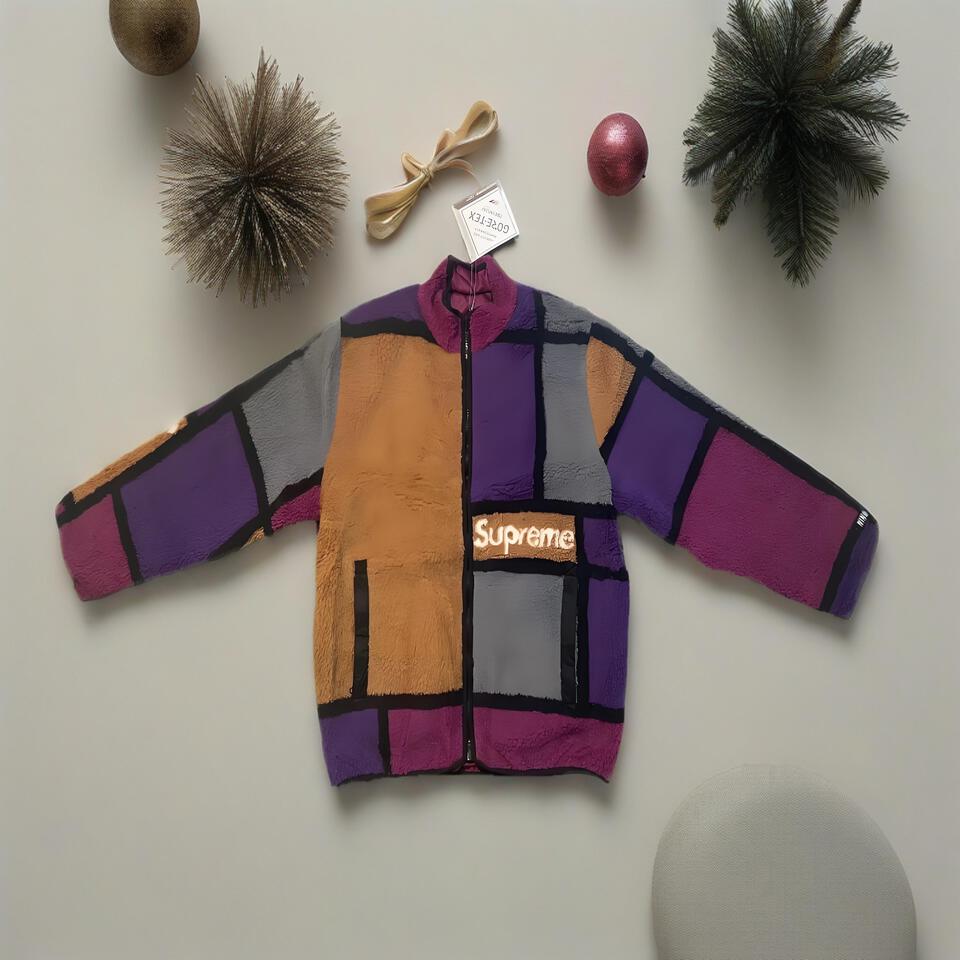 Supreme Color Block Sherpa Fleece Jacket Unisex Winter