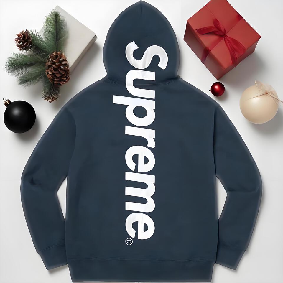 Supreme Deep Blue Cotton Hoodie Unisex Streetwear