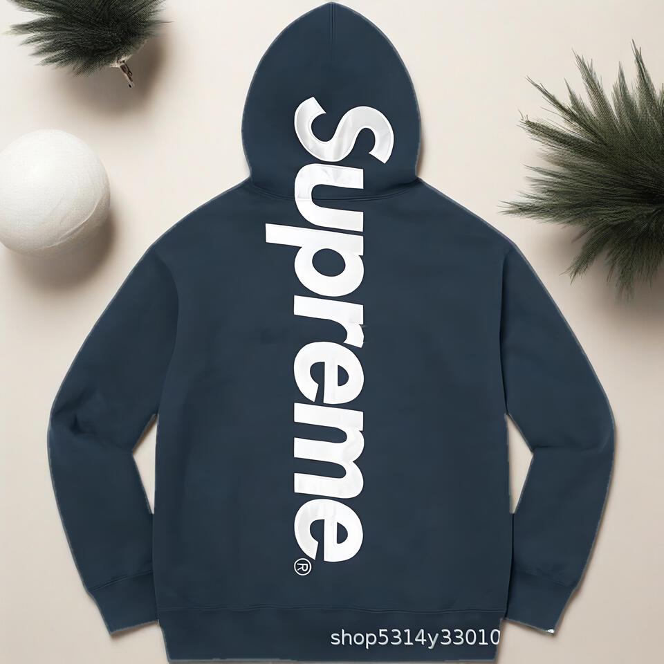 Supreme Deep Blue Cotton Hoodie Unisex Streetwear