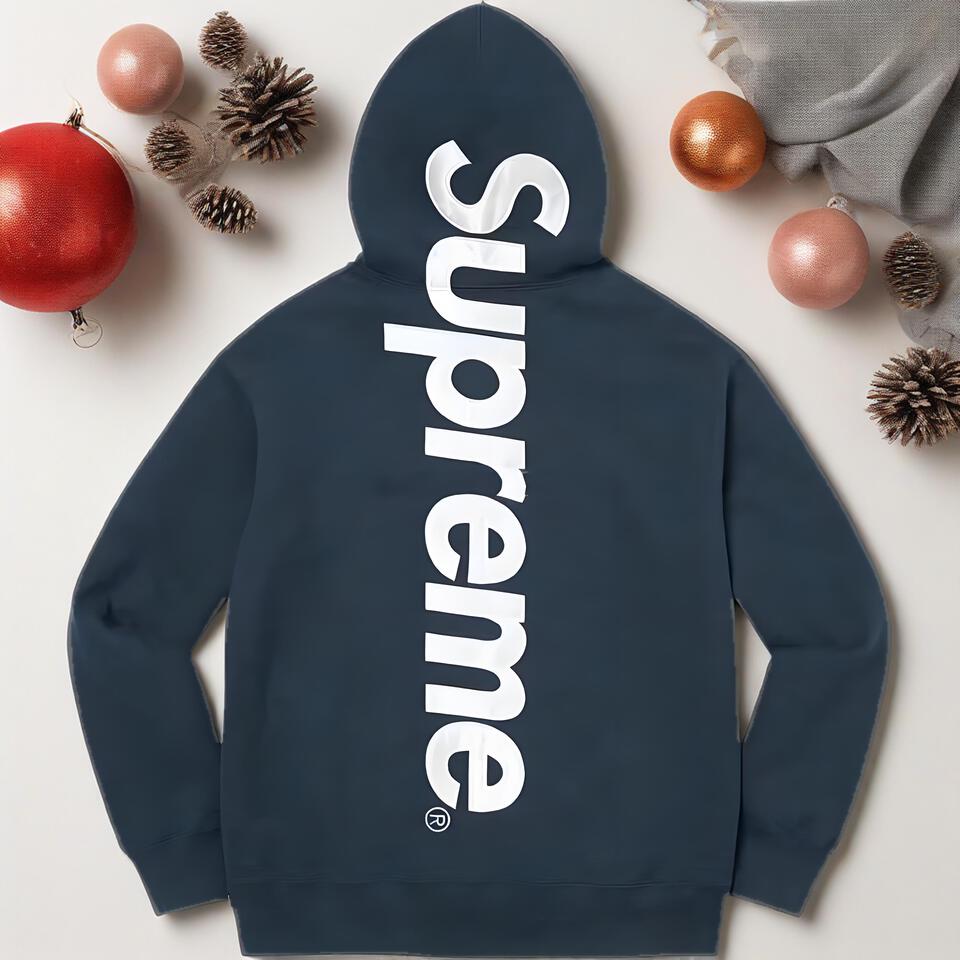 Supreme Deep Blue Cotton Hoodie Unisex Streetwear