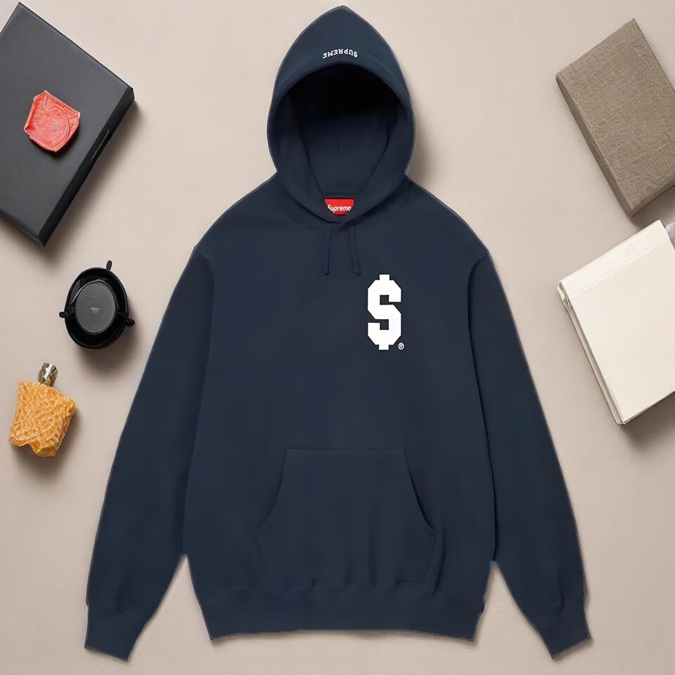 Supreme Deep Blue Fleece Hoodie with Dollar Logo Streetwear