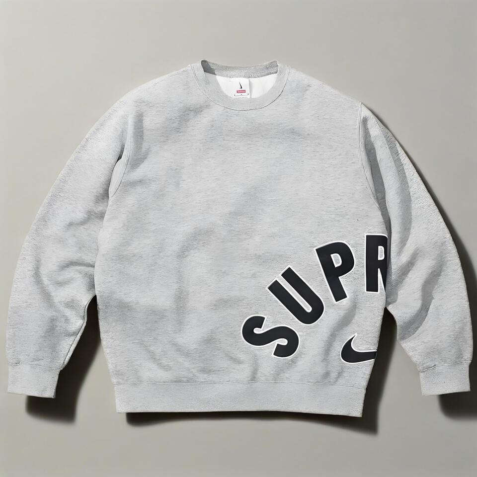 Supreme Gray Cotton Crewneck Streetwear Unisex Hoodie