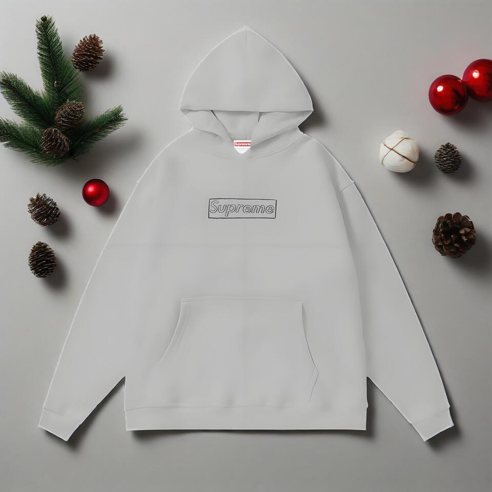 Supreme Gray Cotton Hoodie Unisex Streetwear Loose Fit