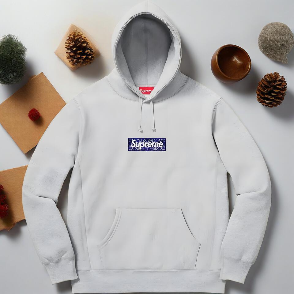 Supreme Gray Cotton Hoodie with Embroidered Box Logo