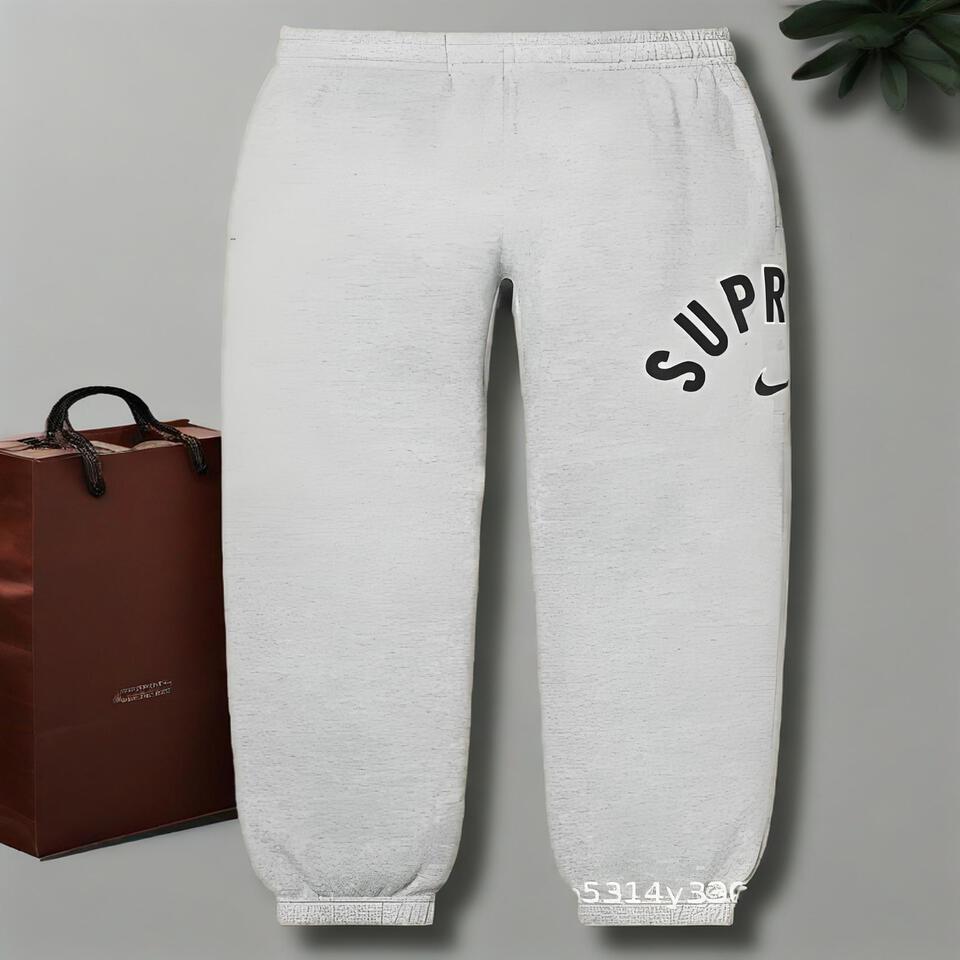 Supreme Gray Cotton Joggers Streetwear Print Unisex