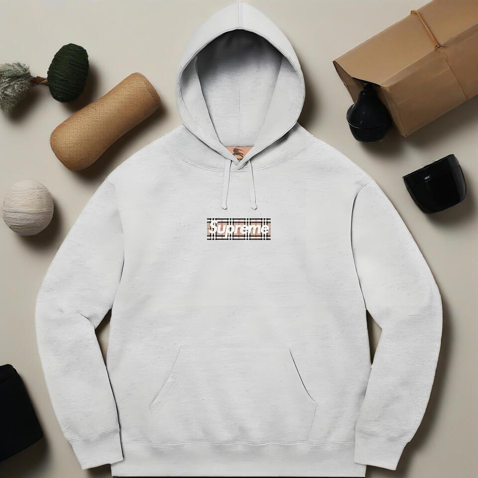 Supreme Gray Hoodie Unisex Cotton Blend Streetwear