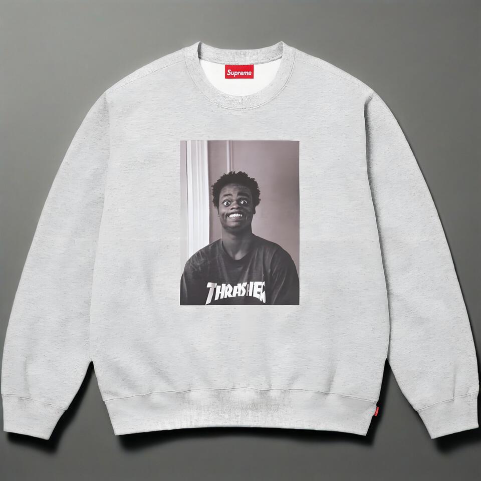 Supreme Grey Cotton Crewneck Hoodie Streetwear Unisex Print