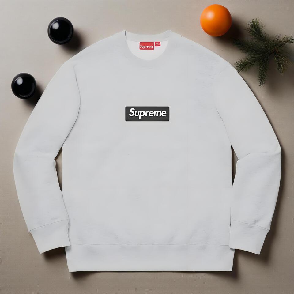 Supreme Grey Cotton Crewneck Streetwear Unisex Hoodie