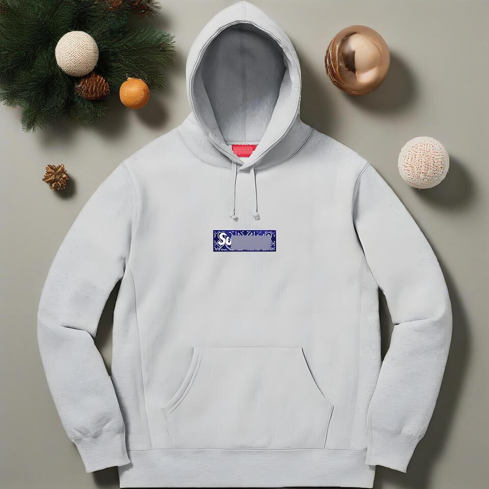 Supreme Grey Cotton Embroidered Hoodie Unisex Streetwear