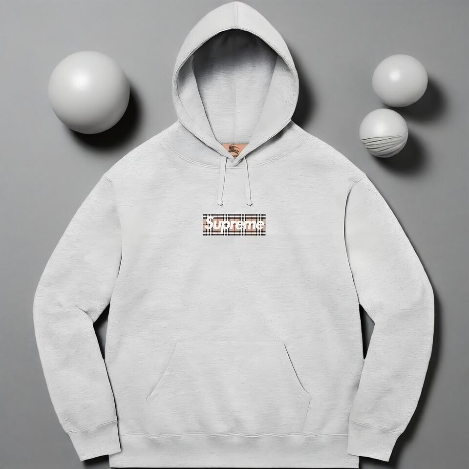 Supreme Grey Cotton Hoodie Street Plaid Classic