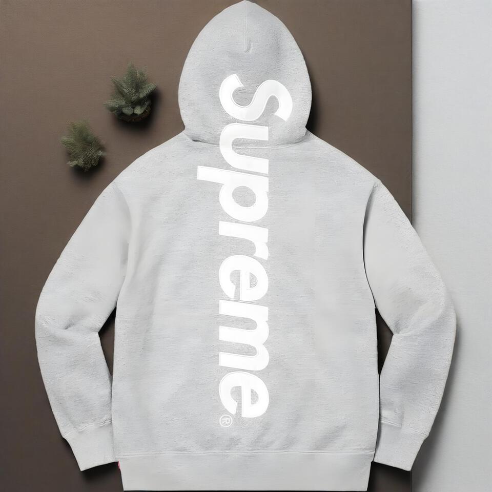Supreme Grey Cotton Hoodie Streetwear Unisex Pullover