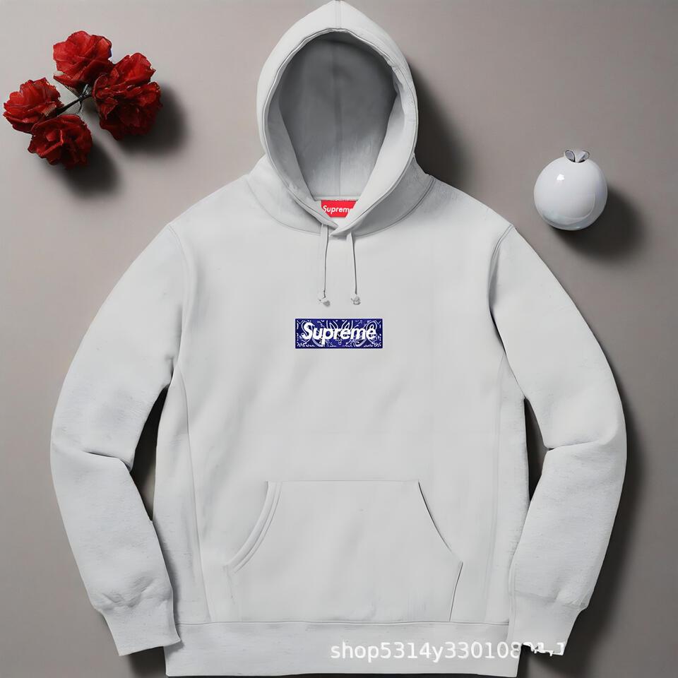 Supreme Grey Cotton Hoodie Unisex Streetwear