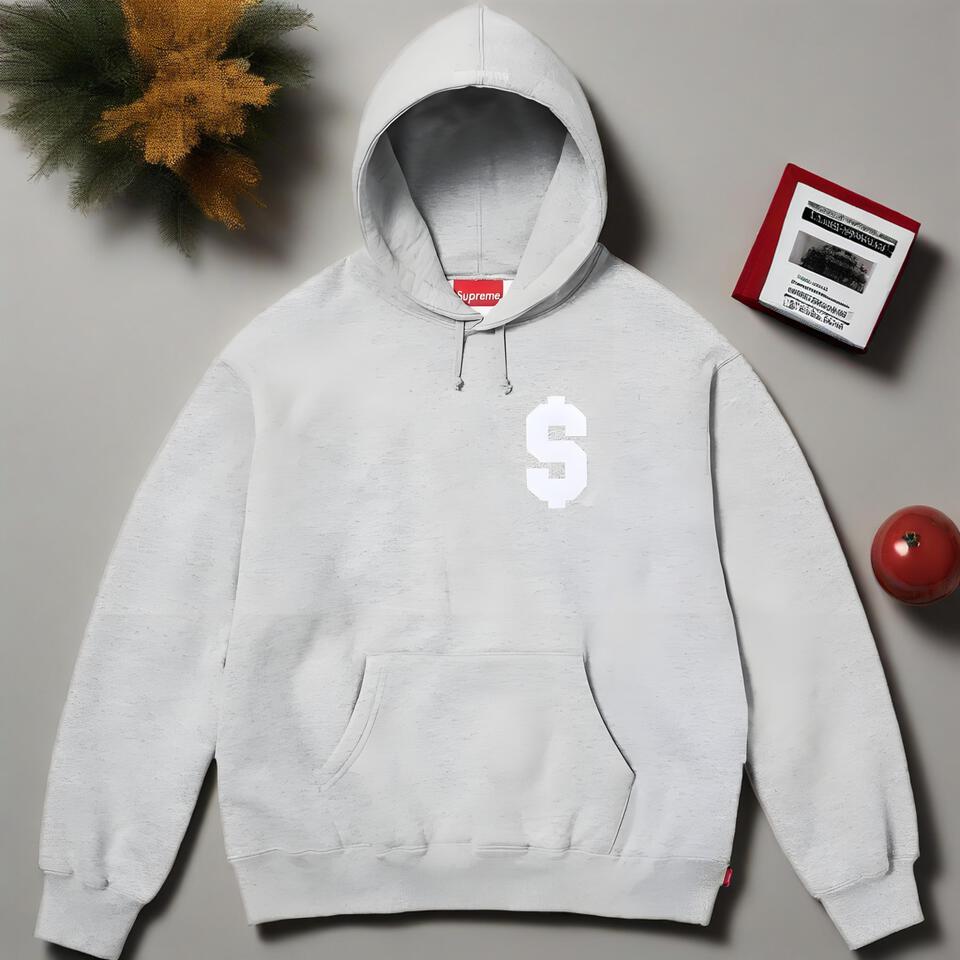 Supreme Grey Cotton Hoodie Unisex Streetwear