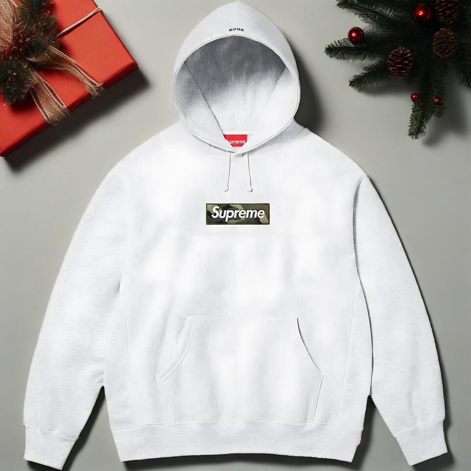 Supreme Grey Cotton Hoodie Unisex Streetwear Casual Style