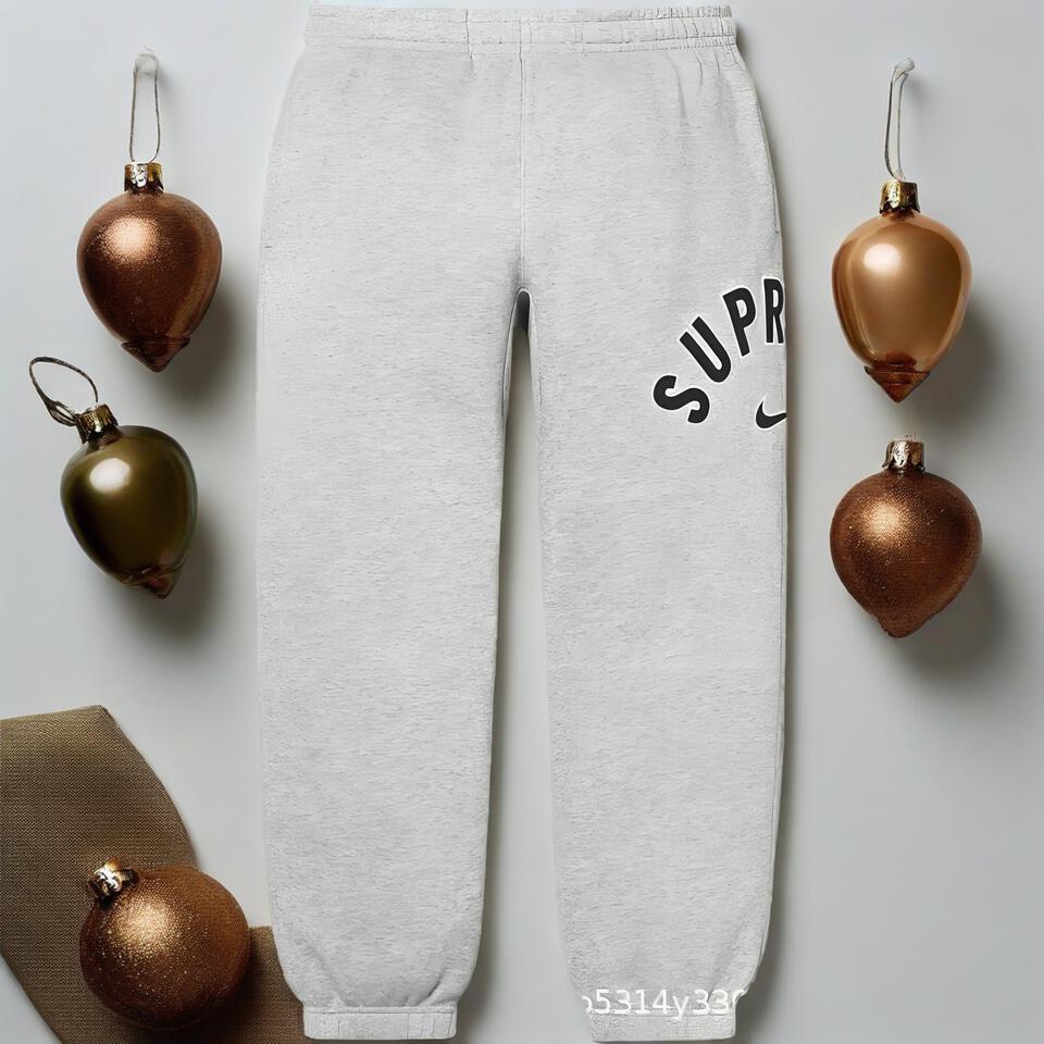 SUPREME Grey Cotton Joggers Unisex Streetwear