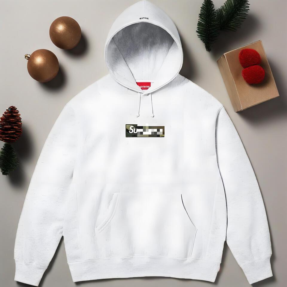 Supreme Grey Hoodie Classic Camo Logo Cotton Streetwear