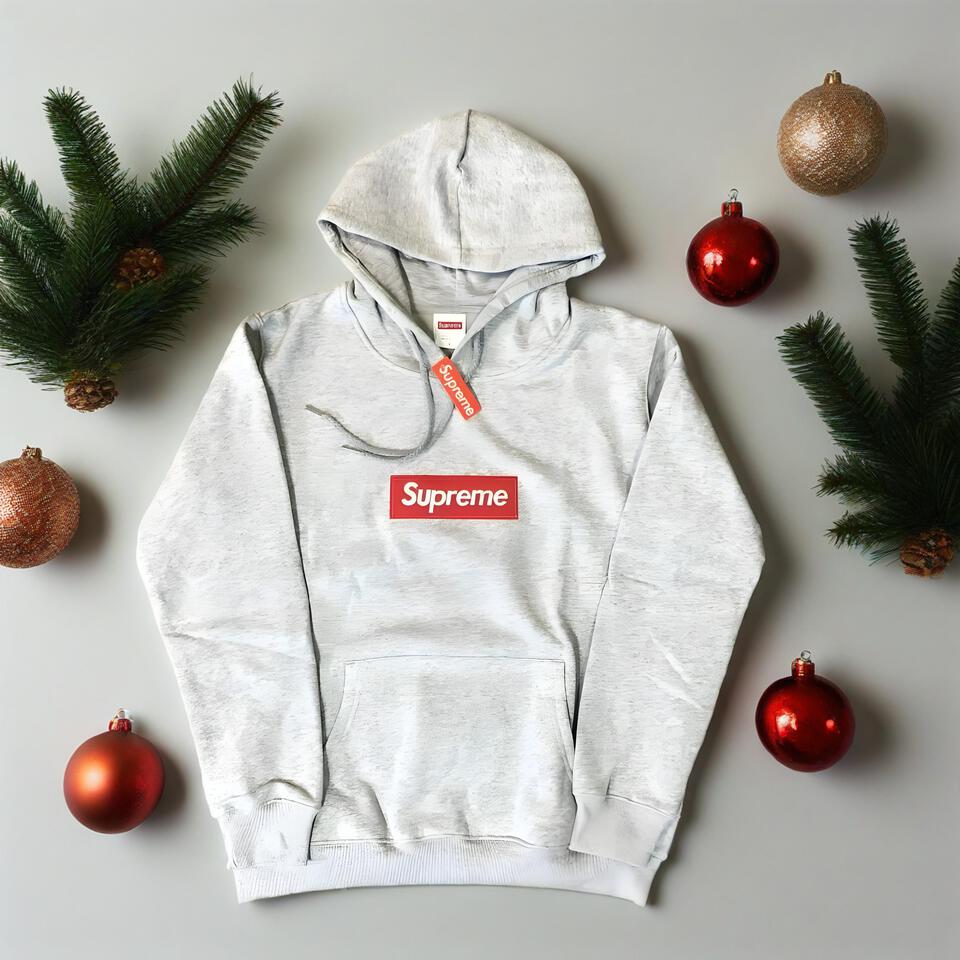 Supreme Grey Hoodie Cotton Blend Unisex Streetwear