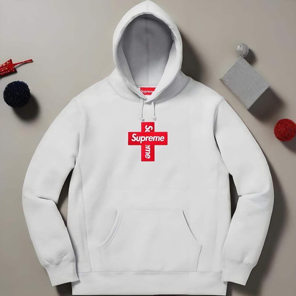 Supreme Grey Hoodie Cotton Unisex Streetwear Fashion