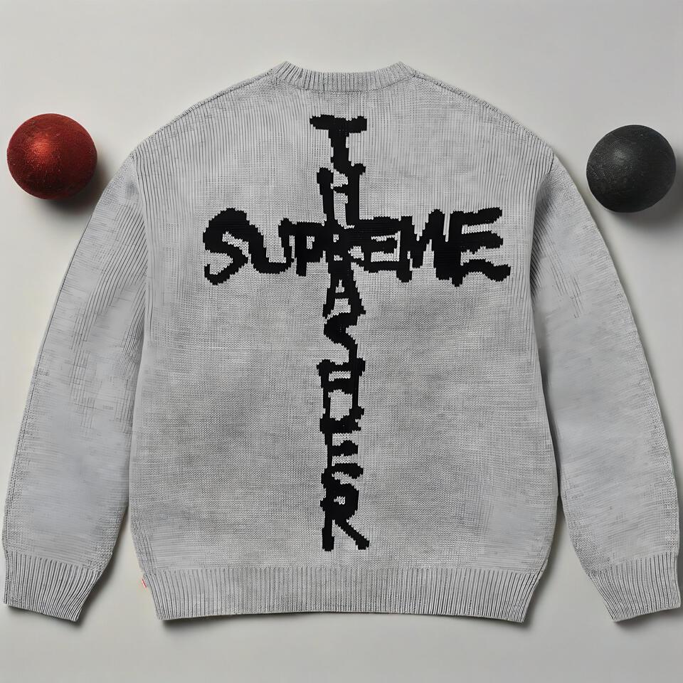 Supreme Grey Knit Sweater Classic Crewneck Streetwear