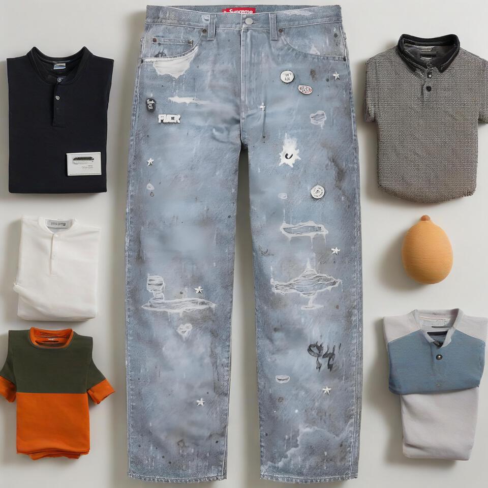 Supreme Light Blue Distressed Denim Straight-Leg Jeans