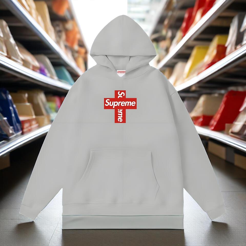 Supreme Light Gray Hoodie Streetwear Print Unisex