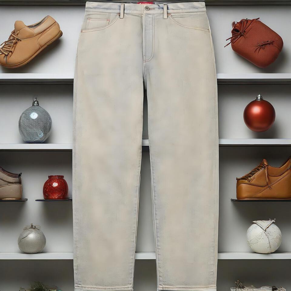 Supreme Light Gray Washed Denim Jeans Relaxed Fit