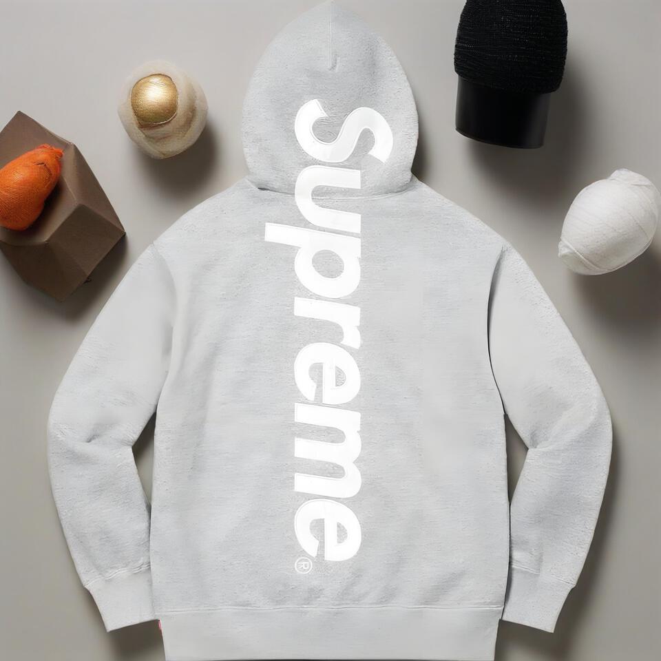 Supreme Light Grey Cotton Hoodie Unisex Streetwear