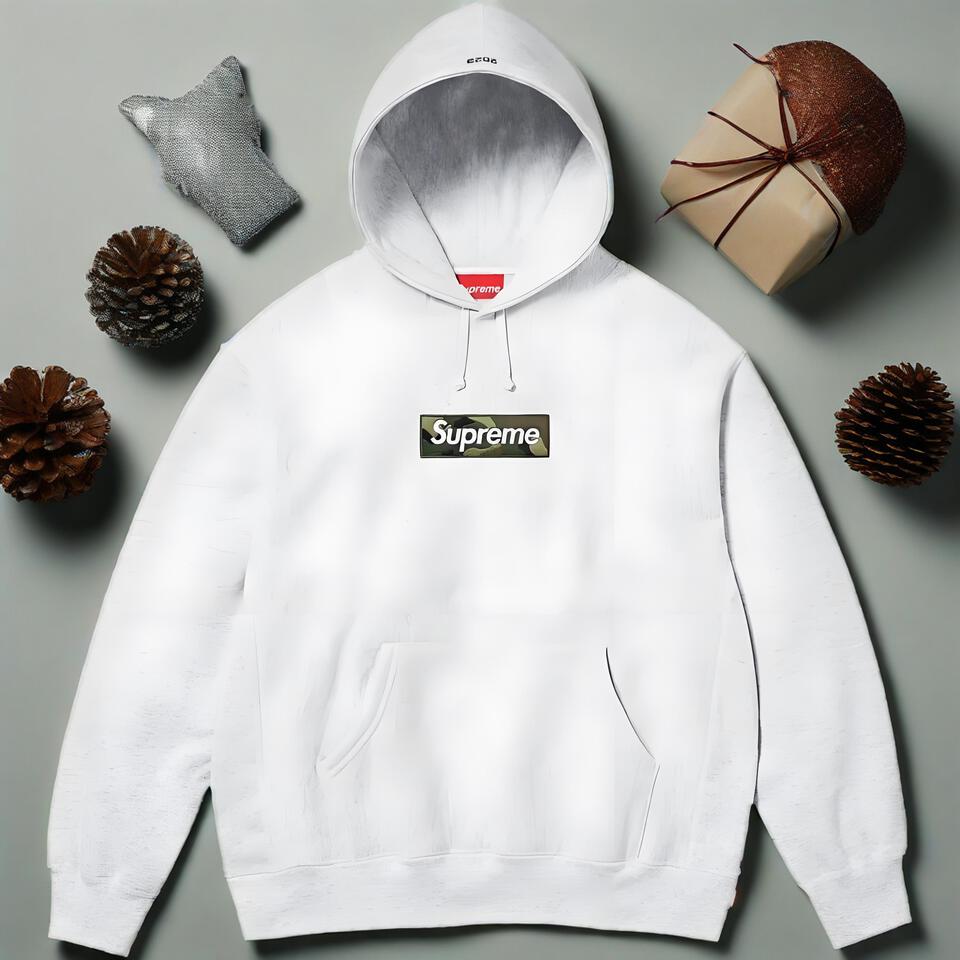 Supreme Light Grey Cotton Hoodie Unisex Streetwear