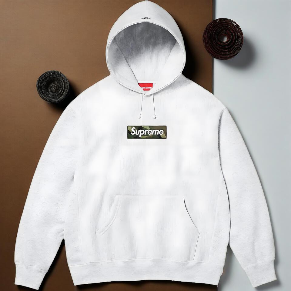 Supreme Light Grey Fleece Camo Box Logo Hooded Sweatshirt