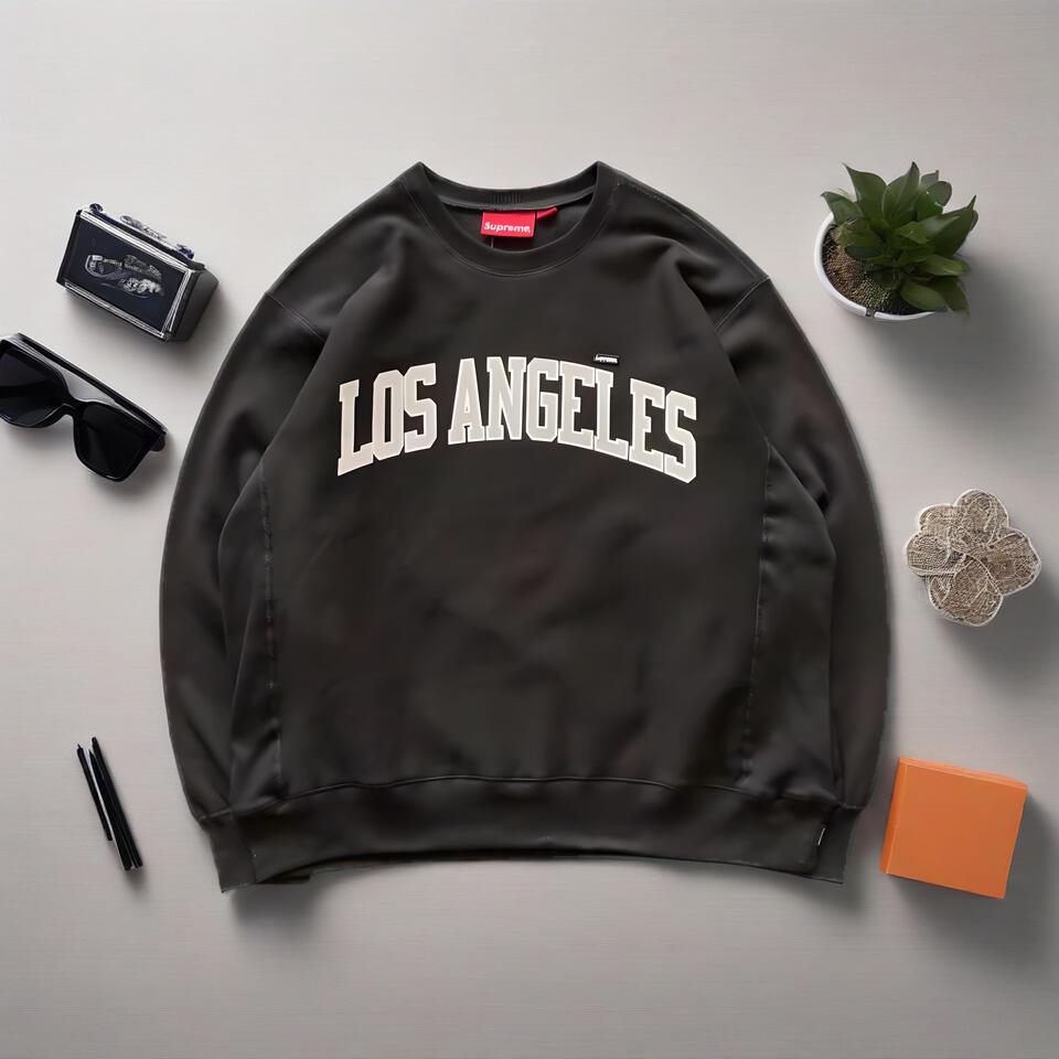 Supreme Los Angeles Print Black Cotton Loose Crewneck Sweatshirt
