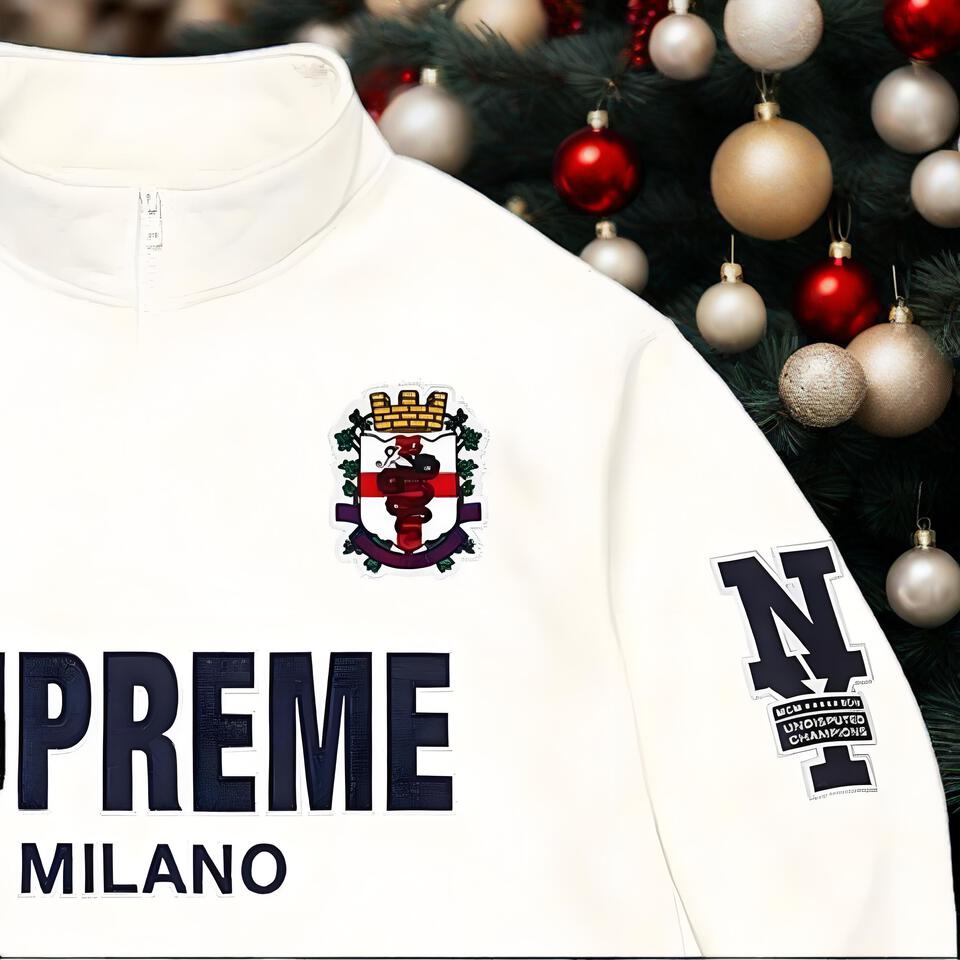 Supreme MILANO Embroidered White Half-Zip High-Neck Sweatshirt