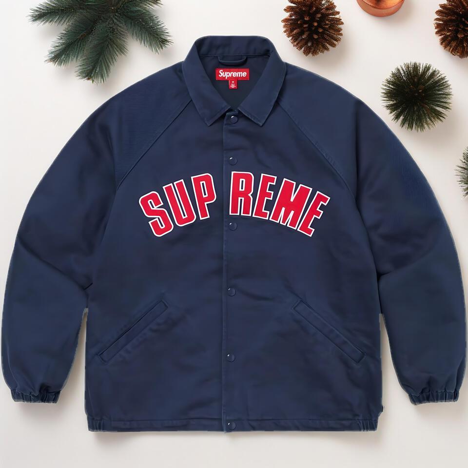 Supreme Navy Blue Collar Jacket Street Style Print