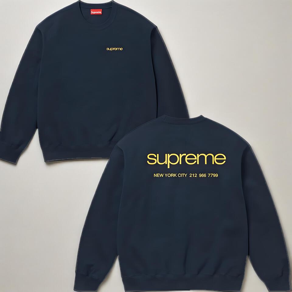 Supreme Navy Blue Cotton Crewneck Streetwear Hoodie