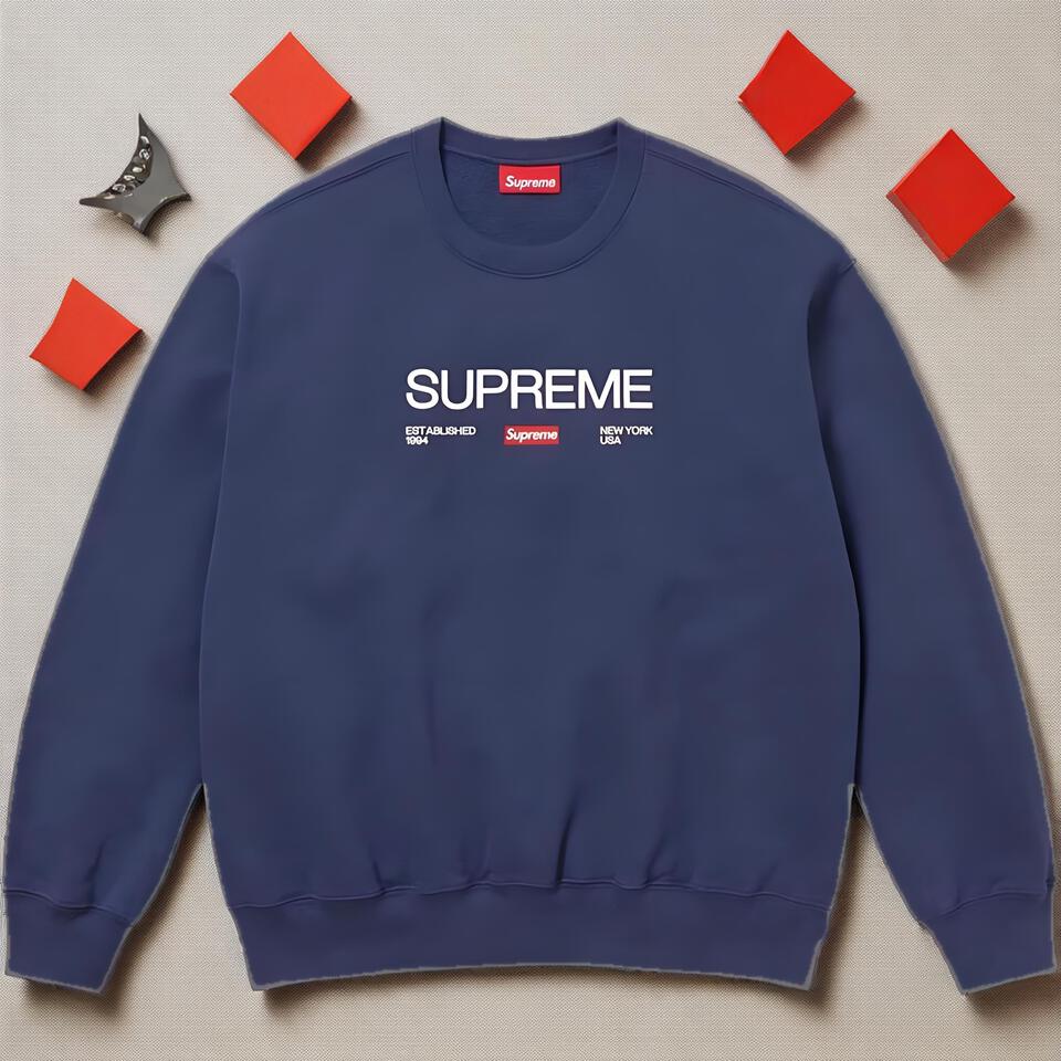 Supreme Navy Blue Cotton Crewneck Sweatshirt Unisex Streetwear