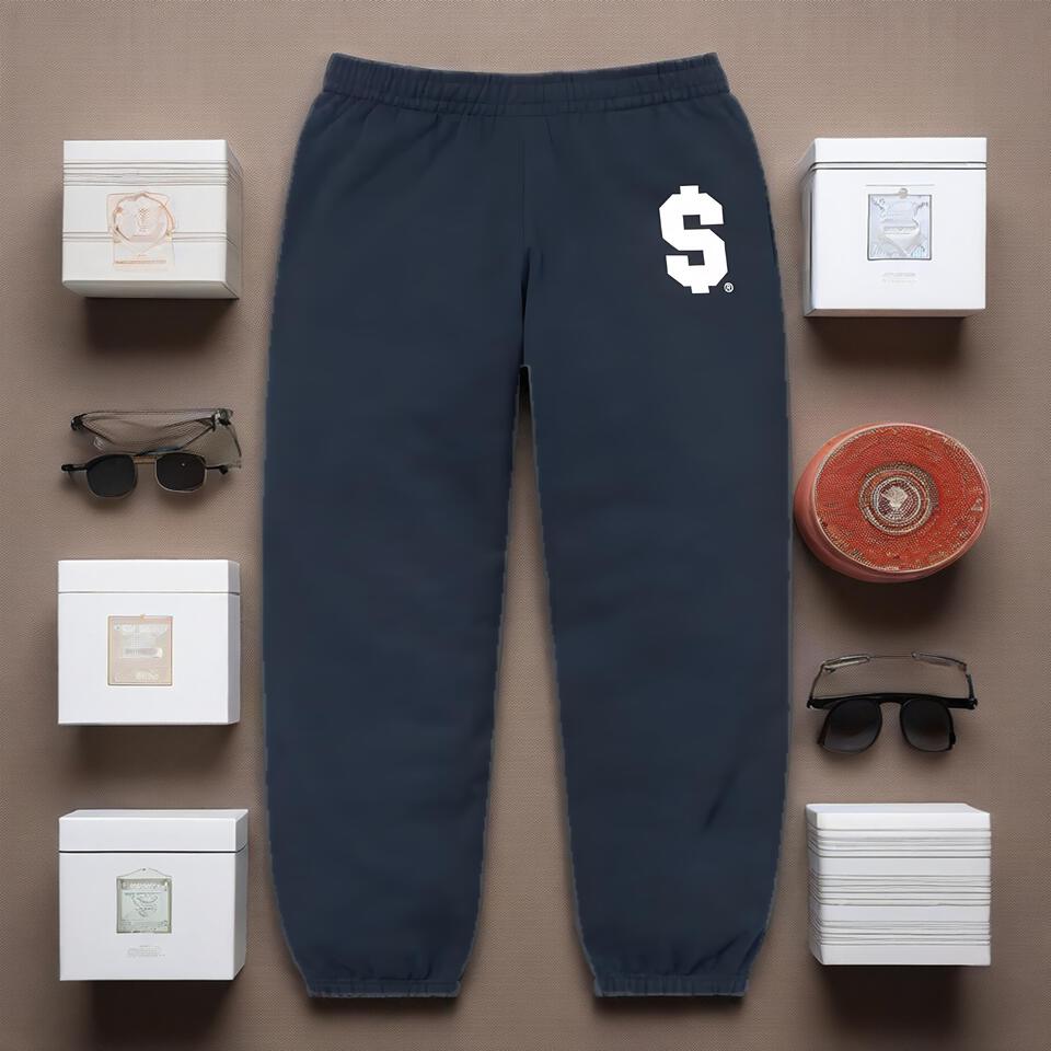 Supreme Navy Blue Cotton Joggers Streetwear Print