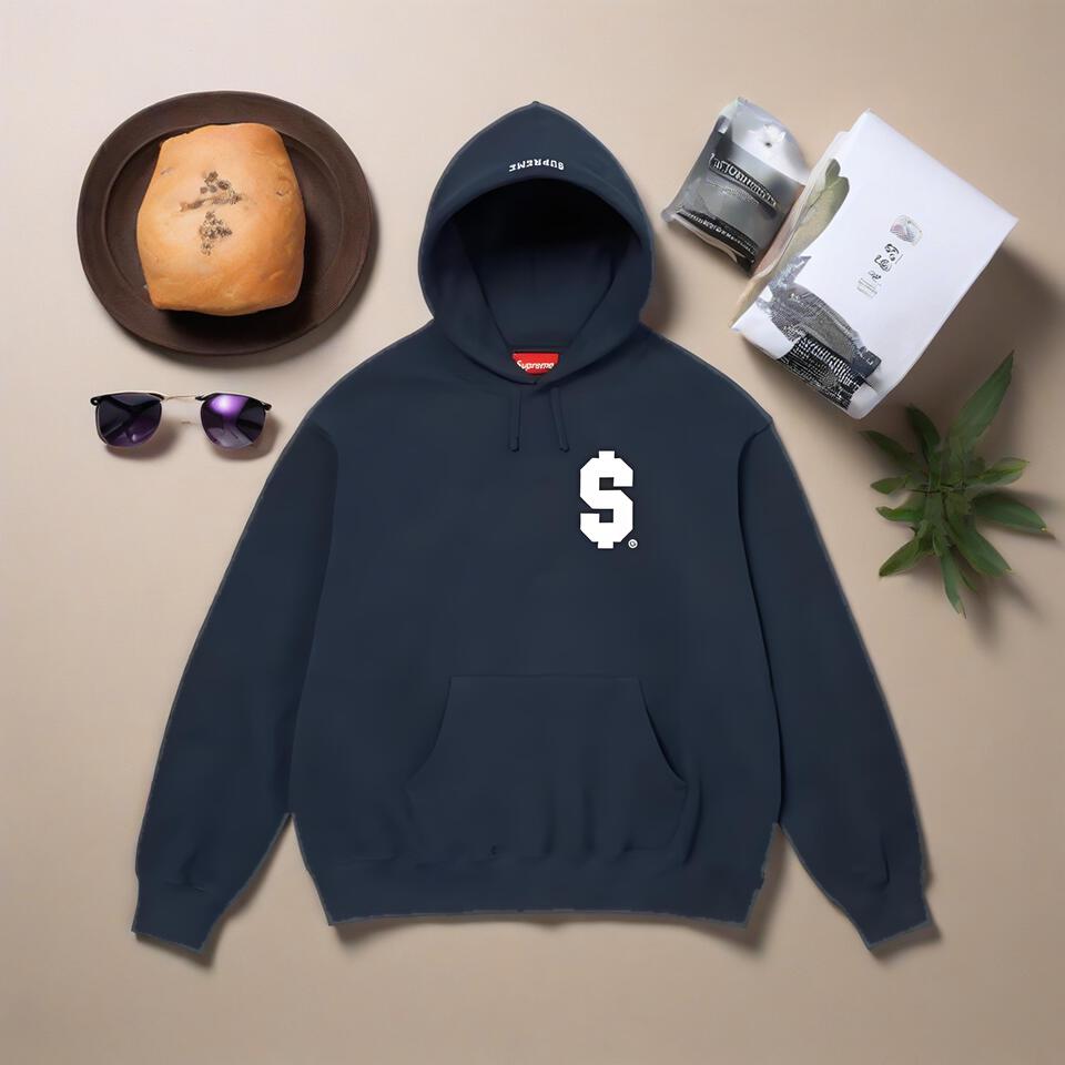 Supreme Navy Blue Dollar Hooded Cotton Sweatshirt