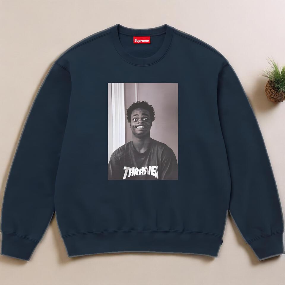 Supreme Navy Cotton Street Print Crewneck Sweatshirt