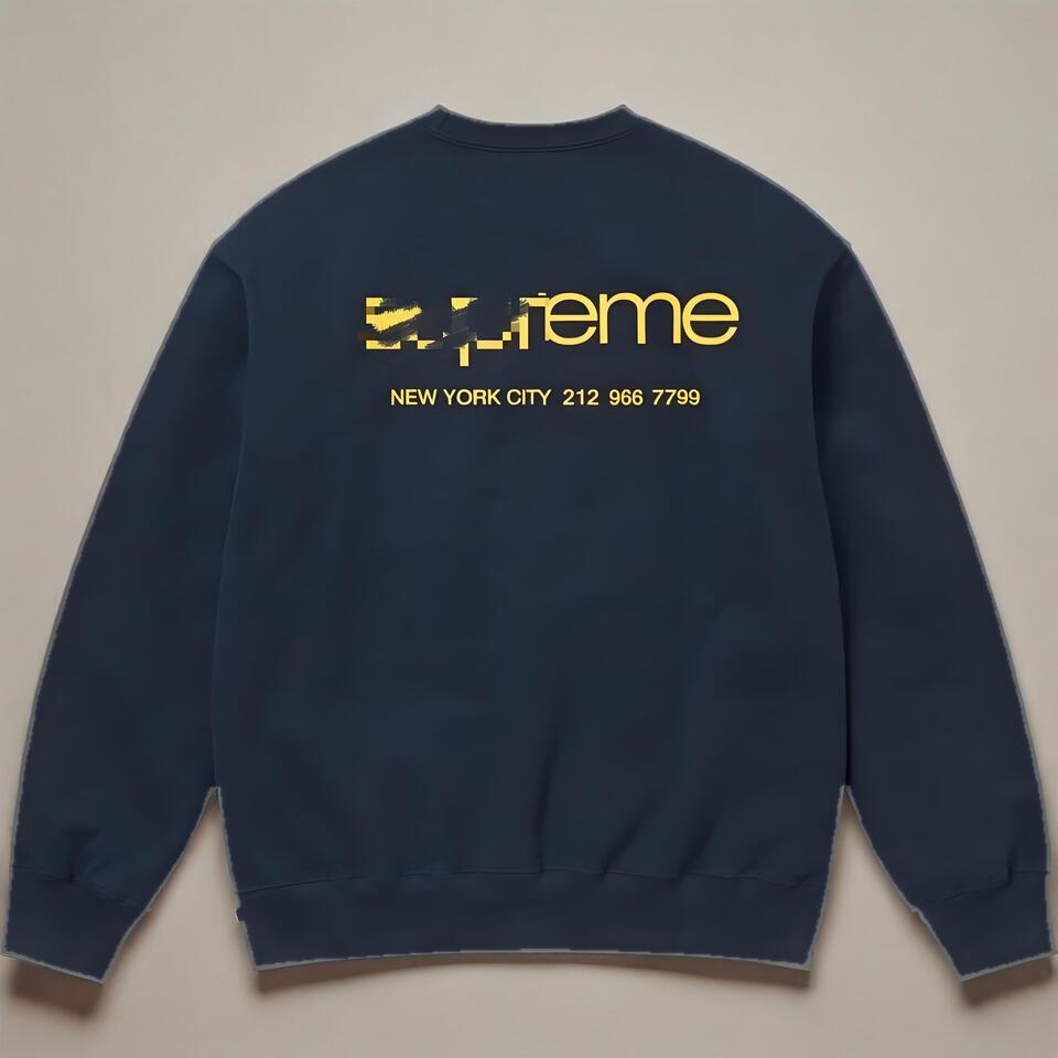 Supreme Navy Crewneck Sweatshirt New York Graphic Cotton Streetwear